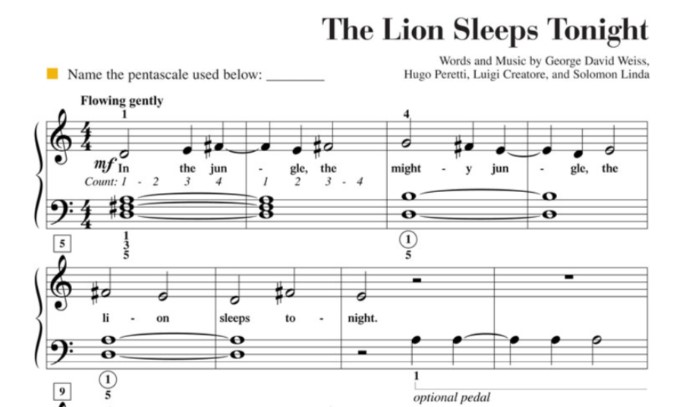 หนังสือ เรียนเปียโนด้วยตัวเอง Faber Adult Piano Adventures All-in-One Course Book 1 The Lion Sleeps Tonight