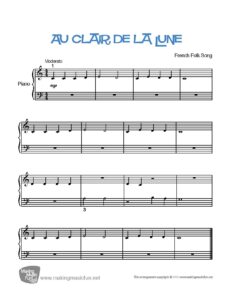โน้ตเปียโน Piano Sheet Music - Au Claire De La Lune