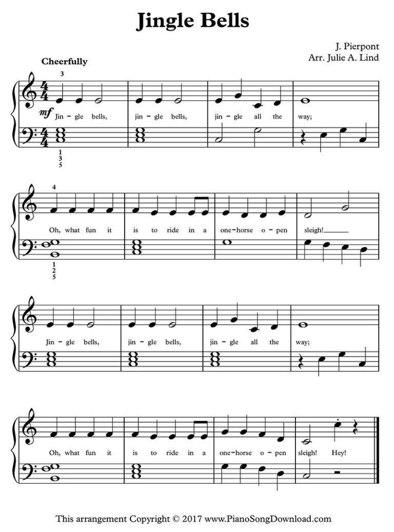 โน้ตเปียโน เพลง Jingle Bells Free Piano Sheet Music